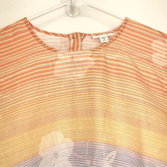 J. Jill Love Linen Multicolored Striped Floral Linen Popover Blouse - Picture 3 of 15